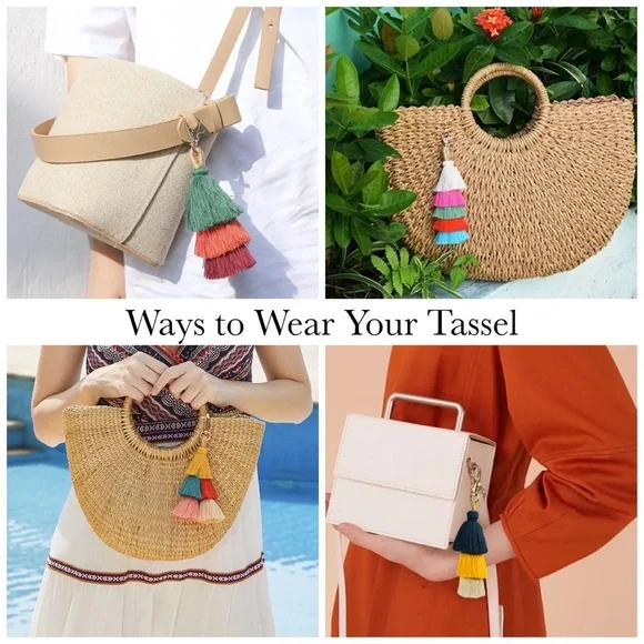 Boho Long Multi Tier Green Fringe Purse Charm - Picture 12 of 14